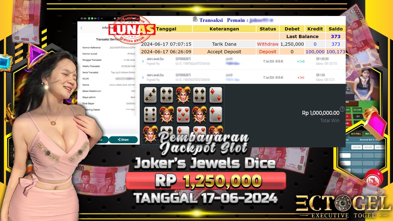 BUKTI JACKPOT SLOT JOKER JEWELS DICE TERPERCAYA DI INDONESIA TGL 17-06-2024