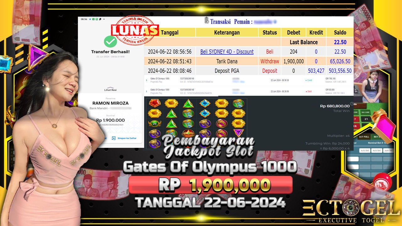 BUKTI JACKPOT SLOT GATES OF OLYMPUS 1000 TERPERCAYA DI INDONESIA TGL 22-06-2024