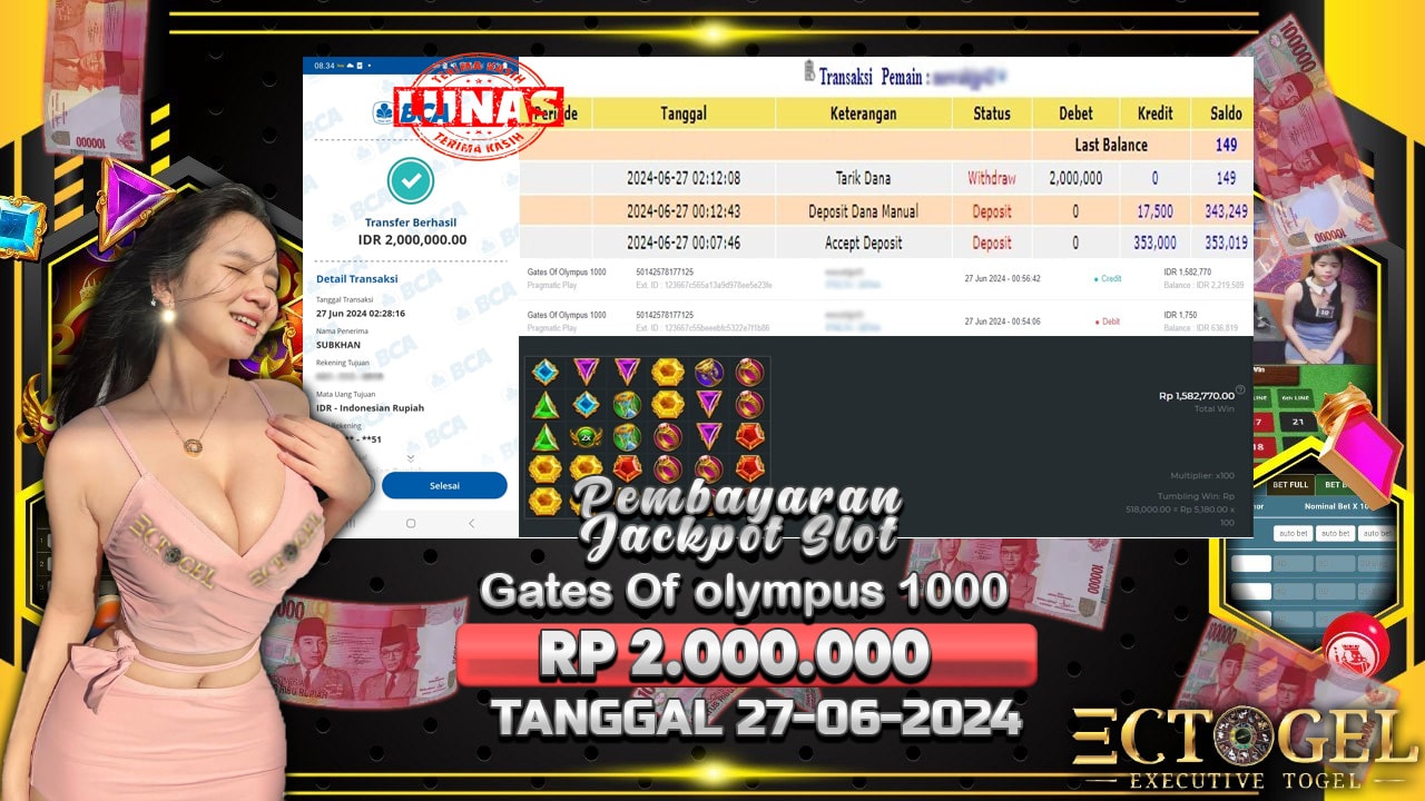 BUKTI JACKPOT SLOT GATES OF OLYMPUS 1000 TERPERCAYA DI INDONESIA TGL 27-06-2024