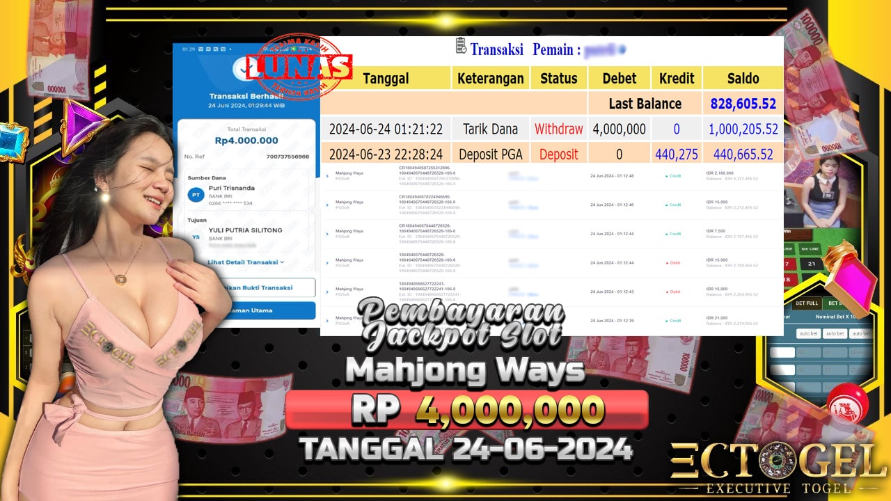 BUKTI JACKPOT SLOT MAHJONG WAYS TERPERCAYA DI INDONESIA TGL 24-06-2024