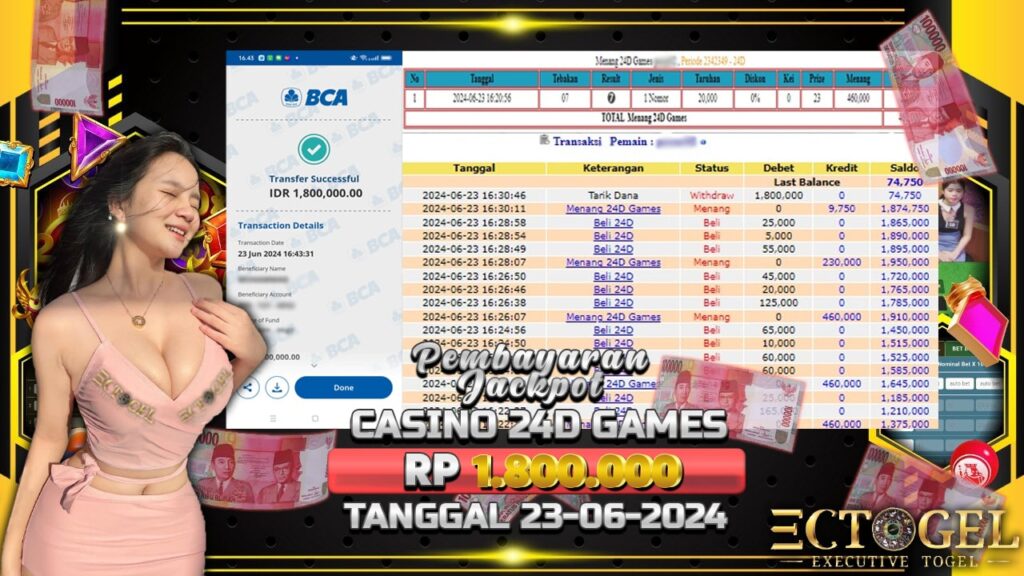 BUKTI JACKPOT LIVE CASINO 24D GAMES TERPERCAYA DI INDONESIA TGL 23-06-2024