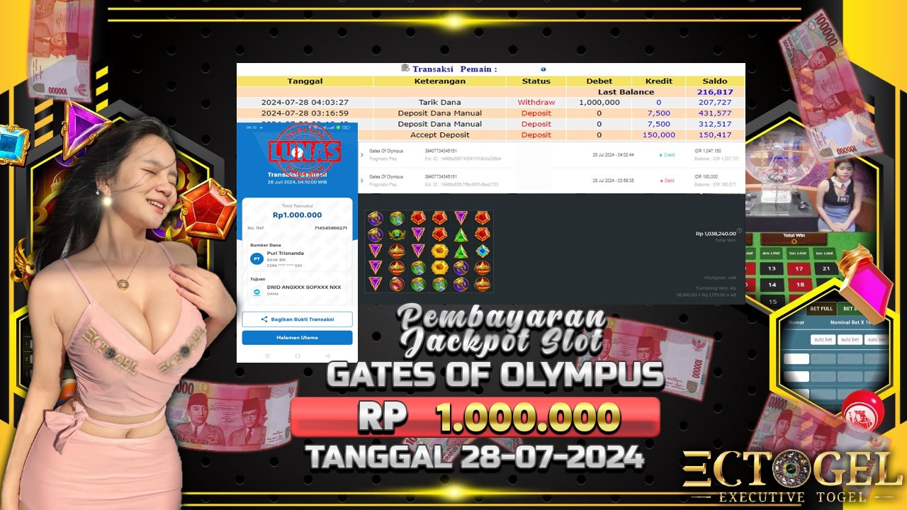 BUKTI JACKPOT SLOT GATES OF OLYMPUS TERPERCAYA DI INDONESIA TGL 28-07-2024