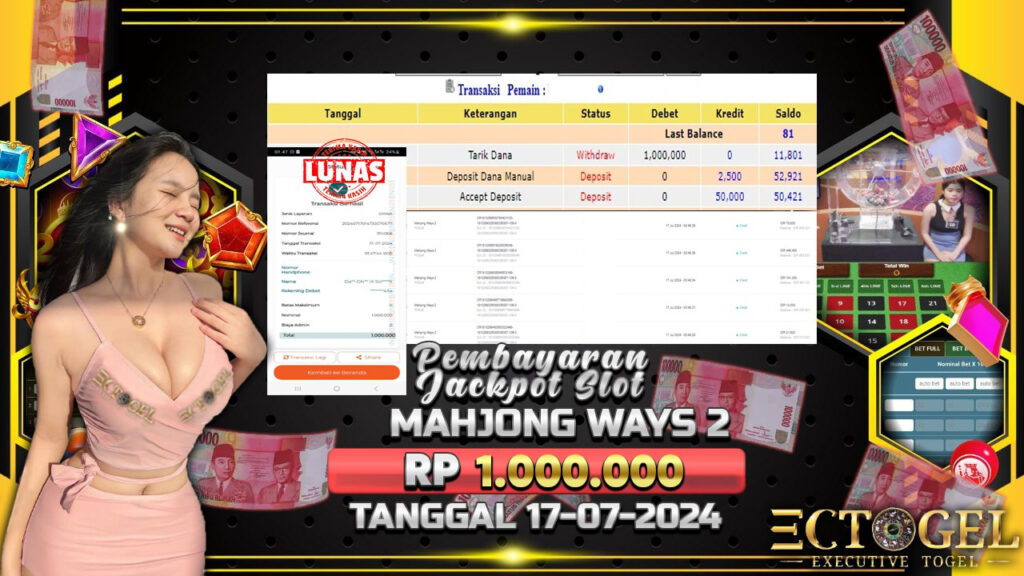 BUKTI JACKPOT SLOT MAHJONG WAYS 2 TERPERCAYA DI INDONESIA TGL 17-07-2024