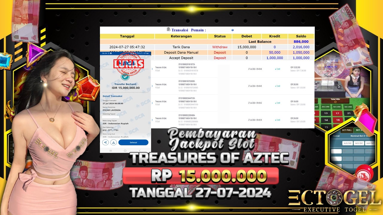 BUKTI JACKPOT SLOT TREASURES OF AZTEC TERPERCAYA DI INDONESIA TGL 27-07-2024