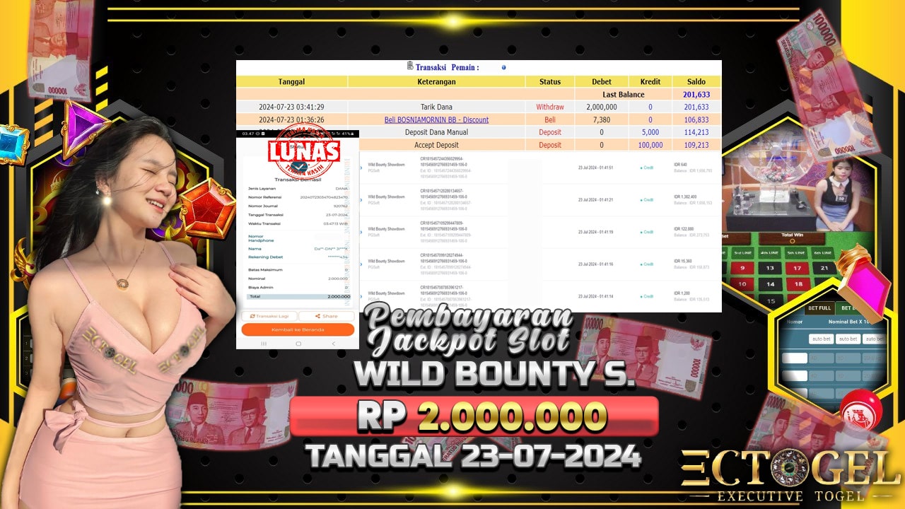 BUKTI JACKPOT SLOT WILD BOUNTY SHOWDOWN TERPERCAYA DI INDONESIA TGL 23-07-2024