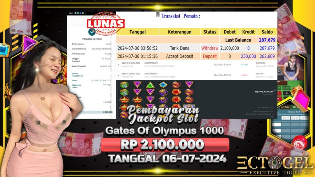 BUKTI JACKPOT SLOT GATES OF OLYMPUS 1000 TERPERCAYA DI INDONESIA TGL 06-07-2024