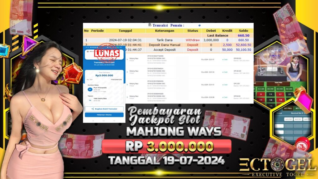 BUKTI JACKPOT SLOT MAHJONG WAYS TERPERCAYA DI INDONESIA TGL 19-07-2024