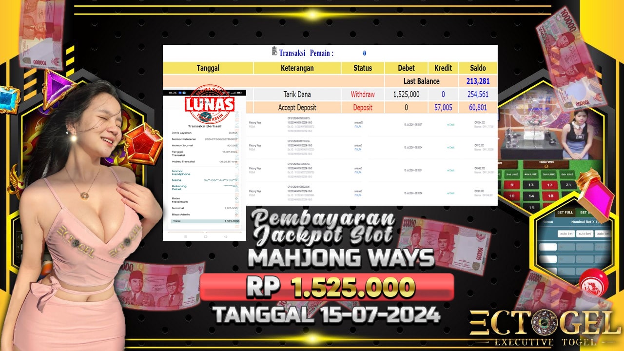 BUKTI JACKPOT SLOT MAHJONG WAYS TERPERCAYA DI INDONESIA TGL 15-07-2024