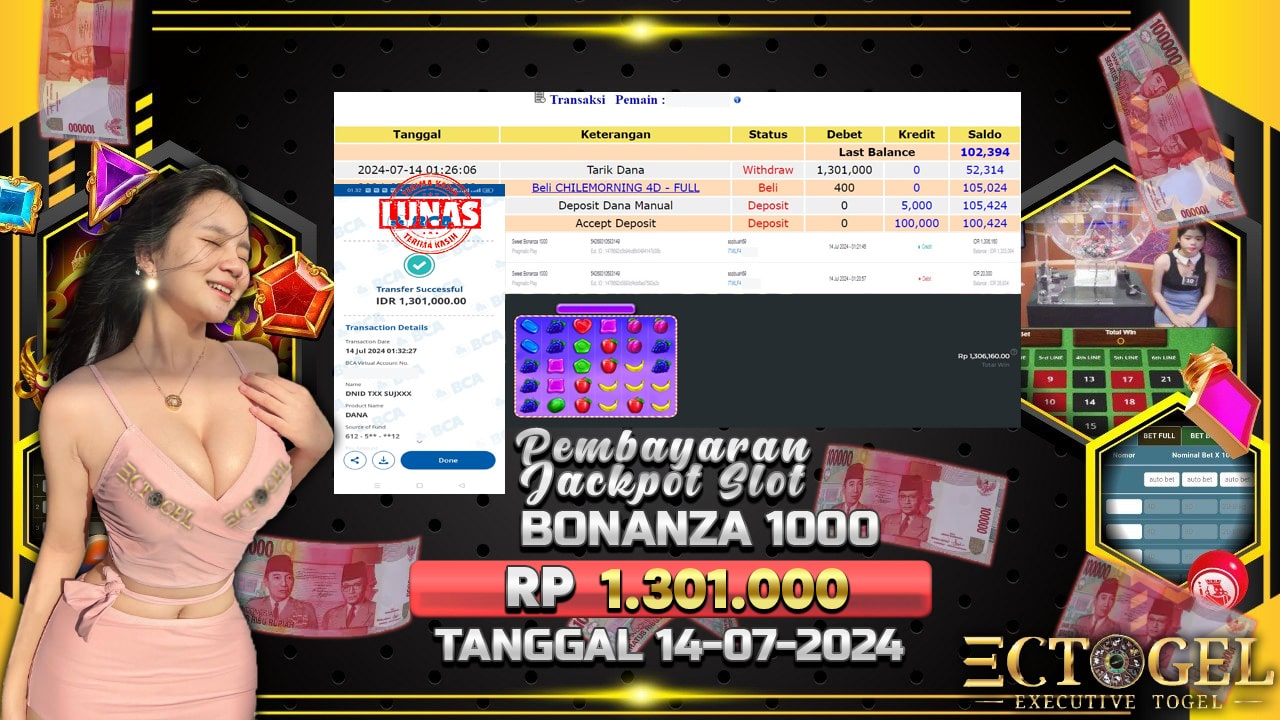 BUKTI JACKPOT SLOT SWEET BONANZA 1000 TERPERCAYA DI INDONESIA TGL 14-07-2024