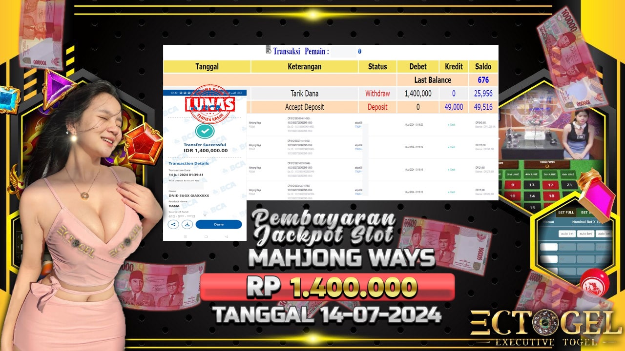 BUKTI JACKPOT SLOT MAHJONG WAYS TERPERCAYA DI INDONESIA TGL 14-07-2024