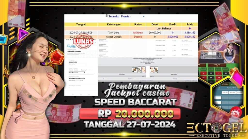 BUKTI JACKPOT LIVE CASINO SPEED BACCARAT TERPERCAYA DI INDONESIA TGL 27-07-2024