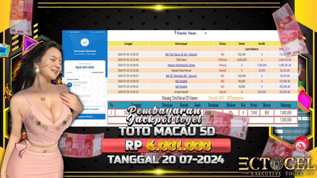 BUKTI JACKPOT TOGEL ONLINE TOTO MACAU 5D TERPERCAYA DI INDONESIA TGL 20-07-2024