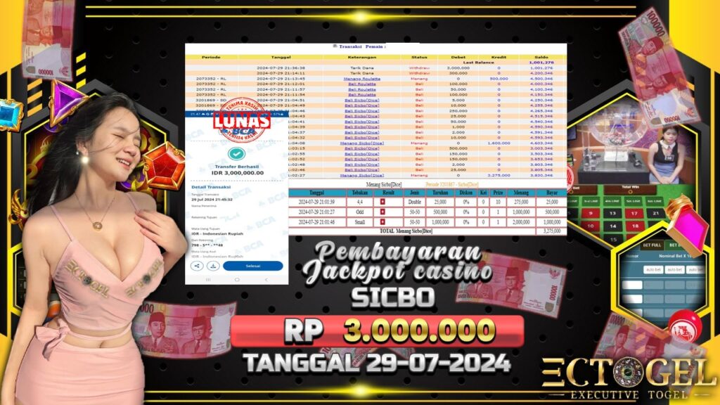 BUKTI JACKPOT LIVE CASINO SICBO TERPERCAYA DI INDONESIA TGL 29-07-2024