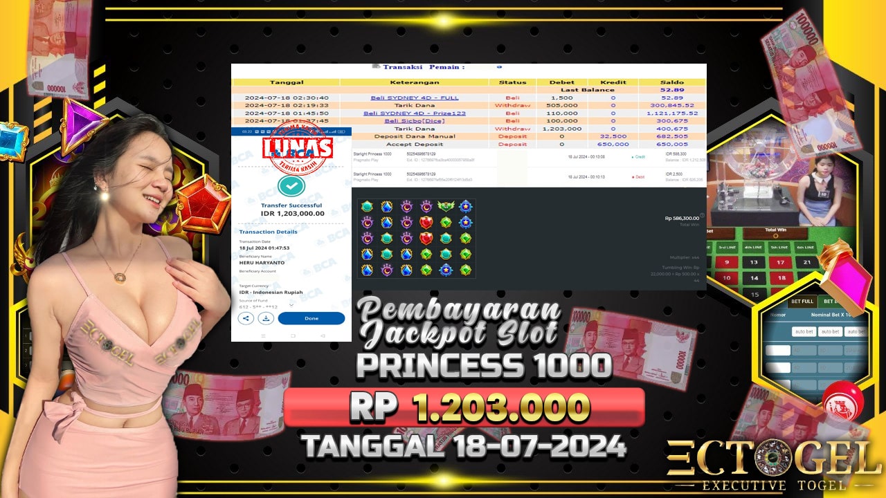 BUKTI JACKPOT SLOT PRINCESS 1000 TERPERCAYA DI INDONESIA TGL 18-07-2024