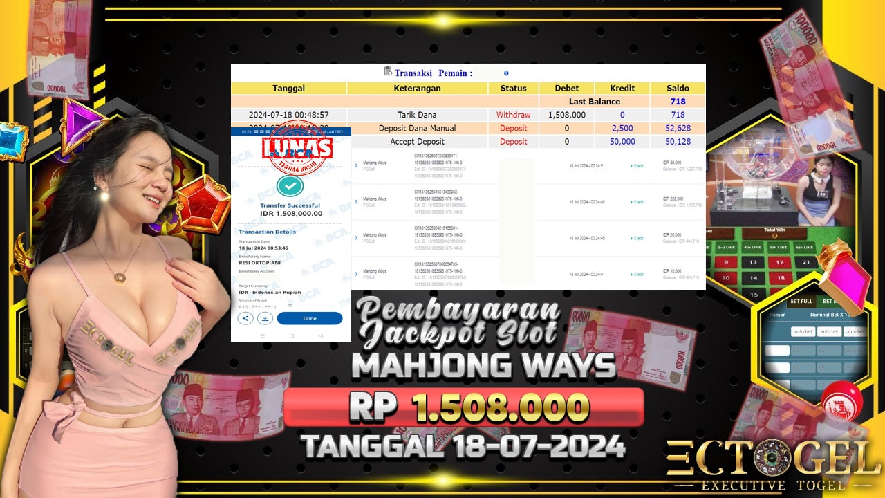 BUKTI JACKPOT SLOT MAHJONG WAYS TERPERCAYA DI INDONESIA TGL 18-07-2024