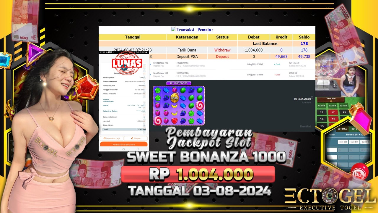 BUKTI JACKPOT SLOT SWEET BONANZA 1000 TERPERCAYA DI INDONESIA TGL 03-08-2024