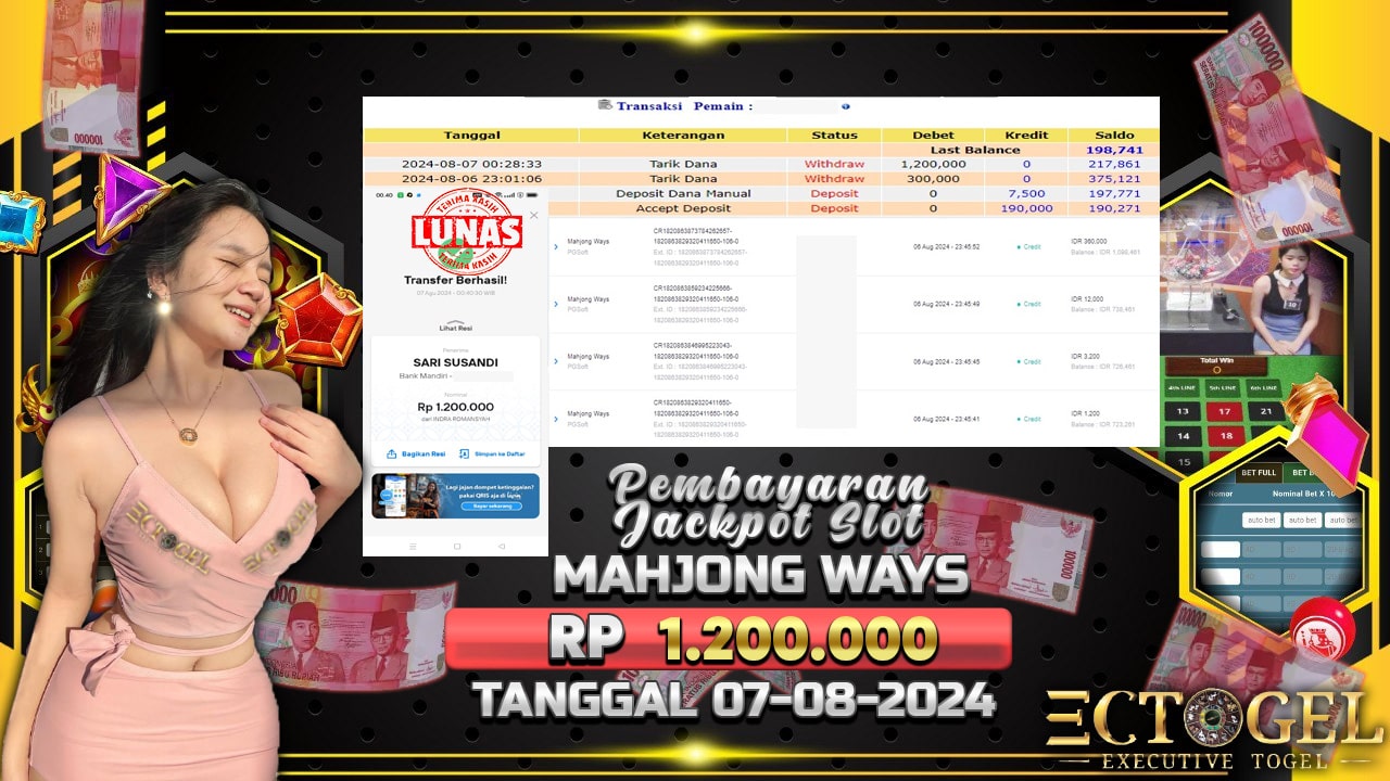 BUKTI JACKPOT SLOT MAHJONG WAYS TERPERCAYA DI INDONESIA TGL 07-08-2024