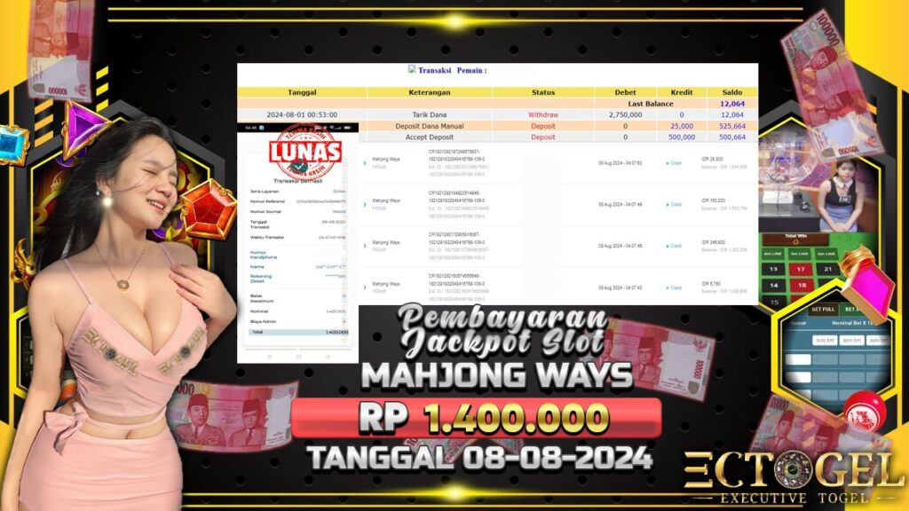 BUKTI JACKPOT SLOT MAHJONG WAYS TERPERCAYA DI INDONESIA TGL 08-08-2024