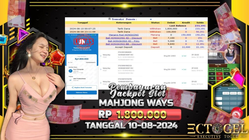 BUKTI JACKPOT SLOT MAHJONG WAYS TERPERCAYA DI INDONESIA TGL 10-08-2024