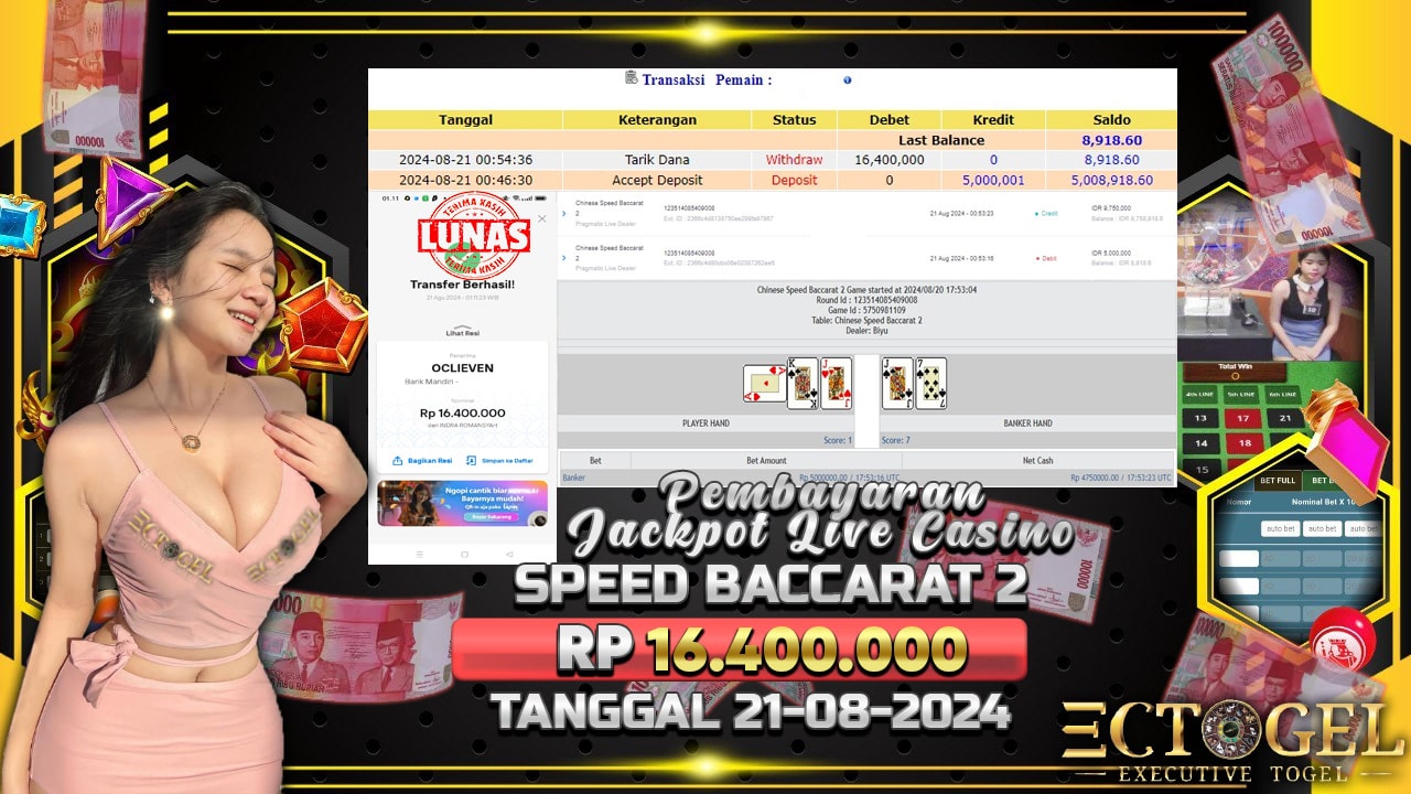 BUKTI JACKPOT SPEED BACCARAT 2 TERPERCAYA DI INDONESIA TGL 21-08-2024