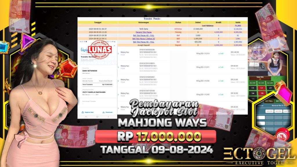 BUKTI JACKPOT SLOT MAHJONG WAYS TERPERCAYA DI INDONESIA TGL 09-08-2024