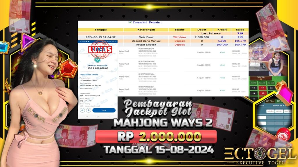 BUKTI JACKPOT SLOT MAHJONG WAYS 2 TERPERCAYA DI INDONESIA TGL 15-08-2024