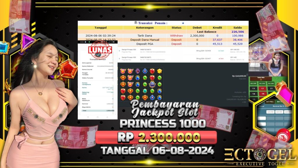 BUKTI JACKPOT SLOT STARLIGHT PRINCESS 1000 TERPERCAYA DI INDONESIA TGL 06-08-2024