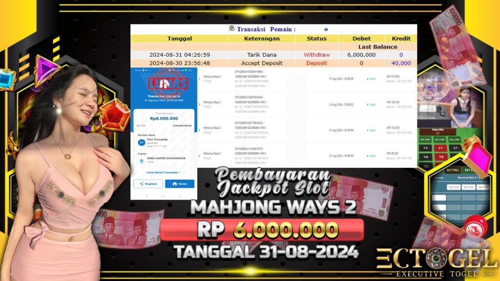 BUKTI JACKPOT SLOT MAHJONG WAYS 2 TERPERCAYA DI INDONESIA TGL 31-08-2024