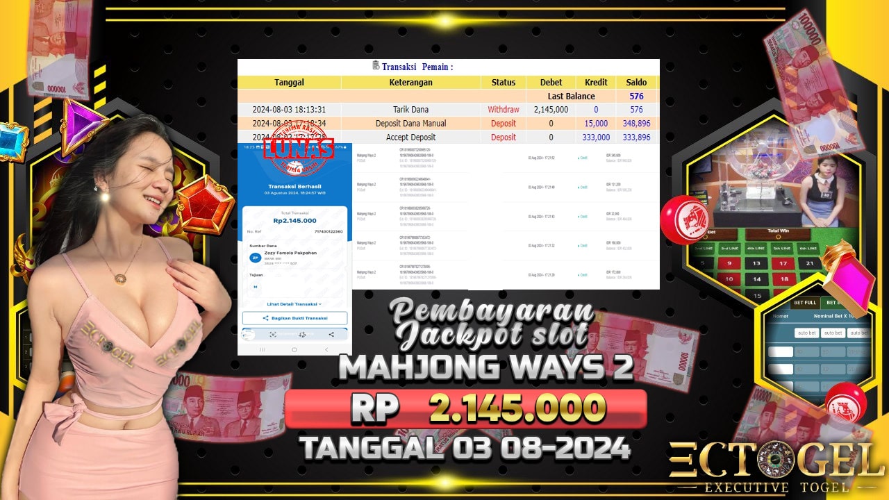 BUKTI JACKPOT SLOT MAHJONG WAYS 2 TERPERCAYA DI INDONESIA TGL 03-08-2024