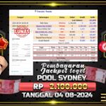 BUKTI JACKPOT TOGEL ONLINE POOL SYDNEY TERPERCAYA DI INDONESIA TGL 04-08-2024