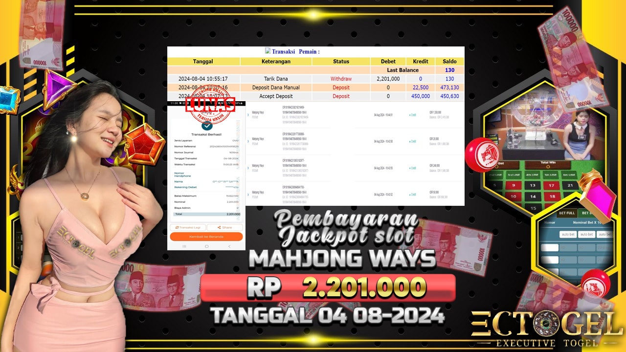 BUKTI JACKPOT SLOT MAHJONG WAYS TERPERCAYA DI INDONESIA TGL 04-08-2024