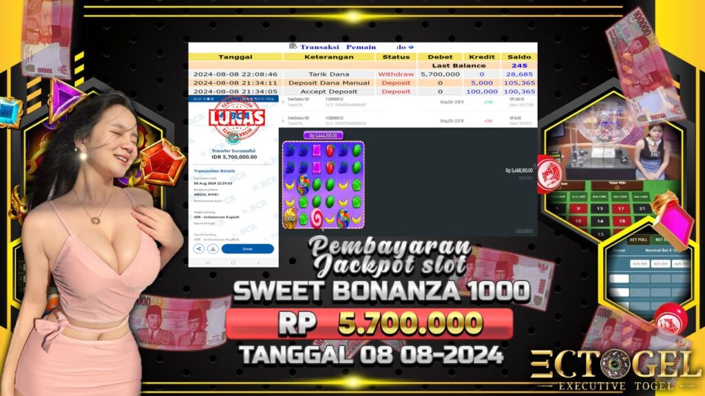 BUKTI JACKPOT SLOT SWEET BONANZA 1000 TERPERCAYA DI INDONESIA TGL 08-08-2024