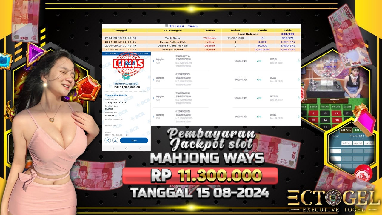 BUKTI JACKPOT SLOT MAHJONG WAYS TERPERCAYA DI INDONESIA TGL 15-08-2024