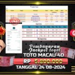 BUKTI JACKPOT TOGEL ONLINE TOTO MACAU 4D TERPERCAYA DI INDONESIA TGL 24-08-2024