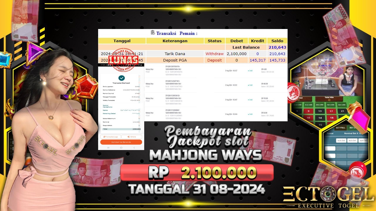 BUKTI JACKPOT SLOT MAHJONG WAYS TERPERCAYA DI INDONESIA TGL 31-08-2024