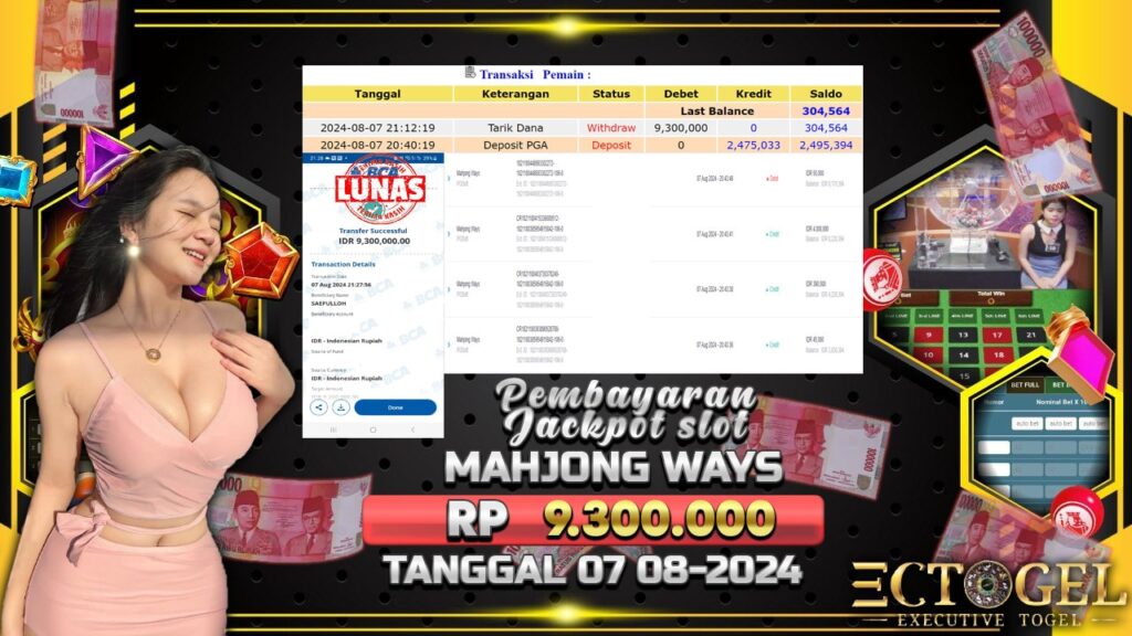 BUKTI JACKPOT SLOT MAHJONG WAYS TERPERCAYA DI INDONESIA TGL 07-08-2024