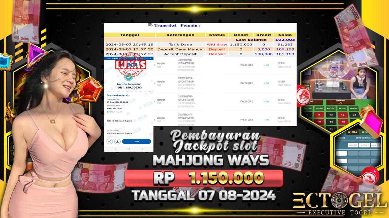 BUKTI JACKPOT SLOT MAHJONG WAYS TERPERCAYA DI INDONESIA TGL 07-08-2024