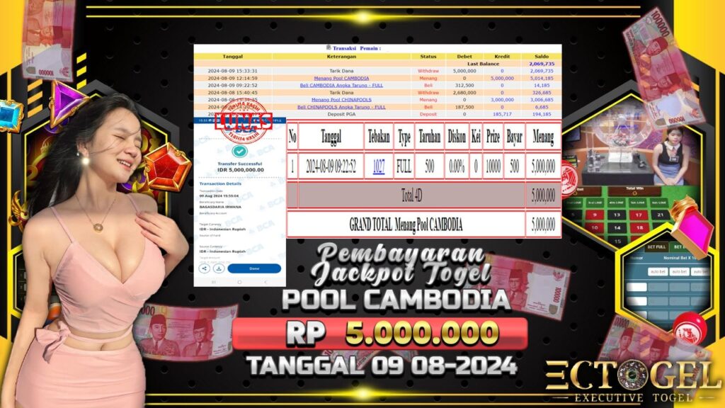 BUKTI JACKPOT TOGEL ONLINE POOL CAMBODIA TERPERCAYA DI INDONESIA TGL 09-08-2024