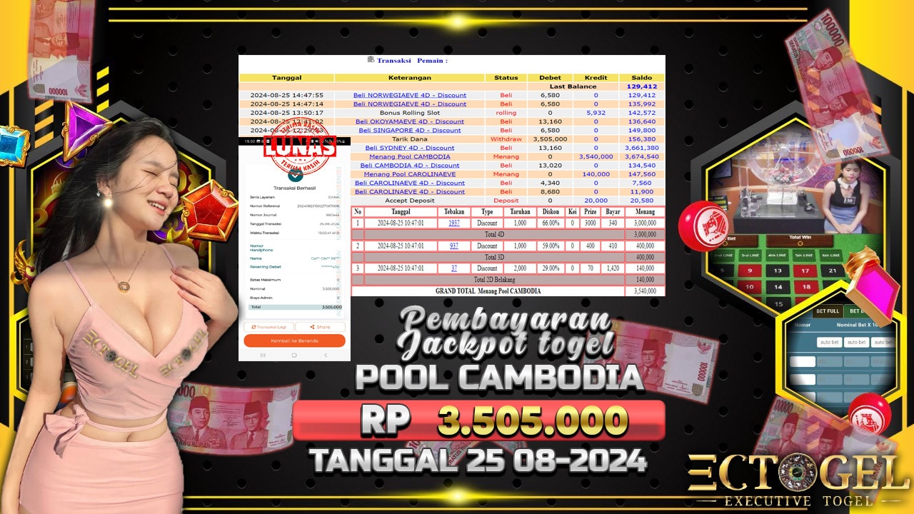 BUKTI JACKPOT TOGEL ONLINE POOL CAMBODIA TERPERCAYA DI INDONESIA TGL 25-08-2024