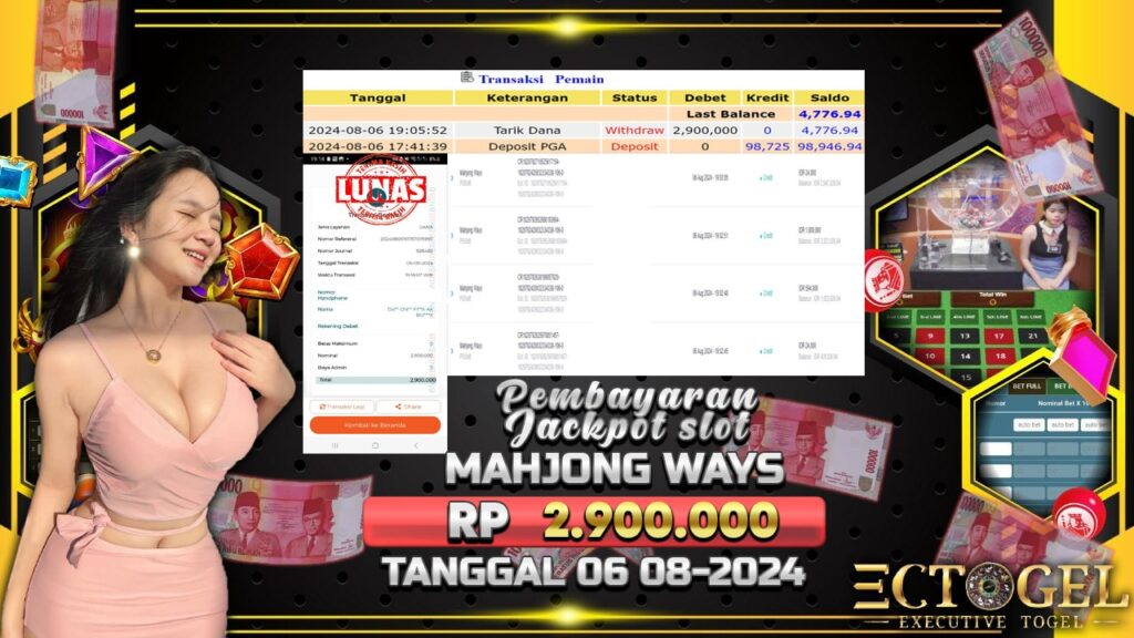 BUKTI JACKPOT SLOT MAHJONG WAYS TERPERCAYA DI INDONESIA TGL 06-08-2024