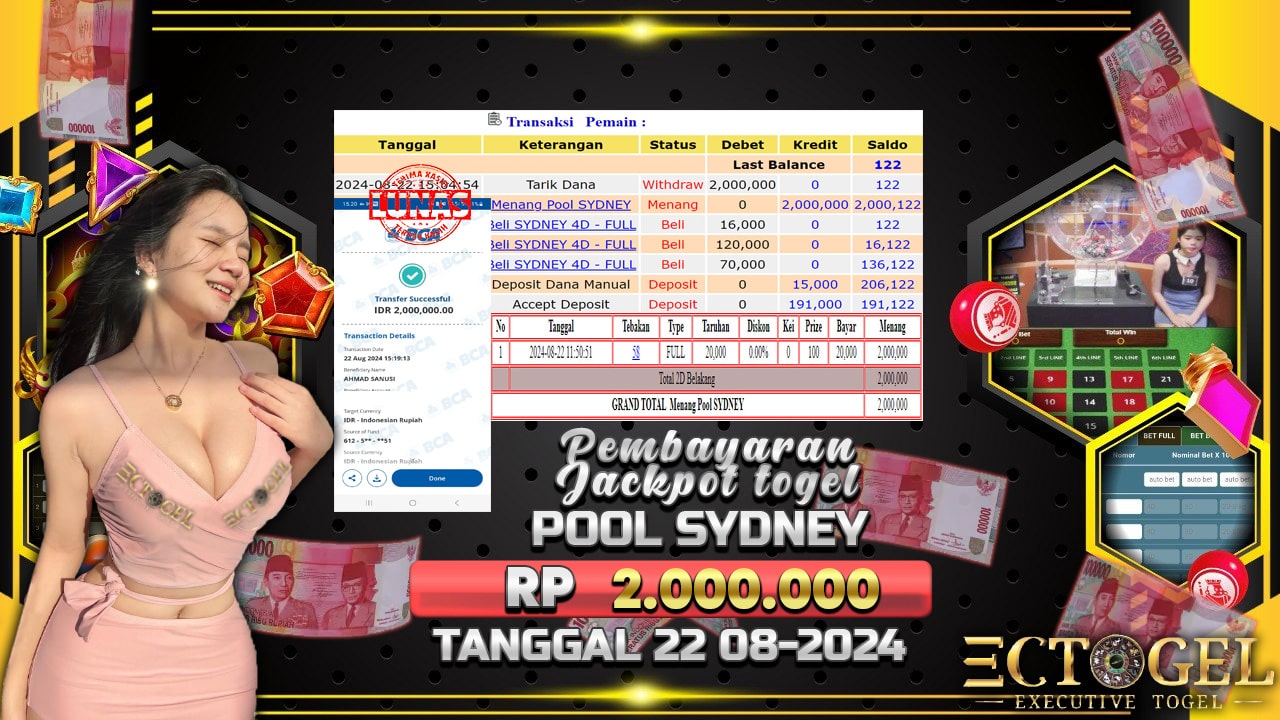 BUKTI JACKPOT TOGEL ONLINE POOL SYDNEY TERPERCAYA DI INDONESIA TGL 22-08-2024