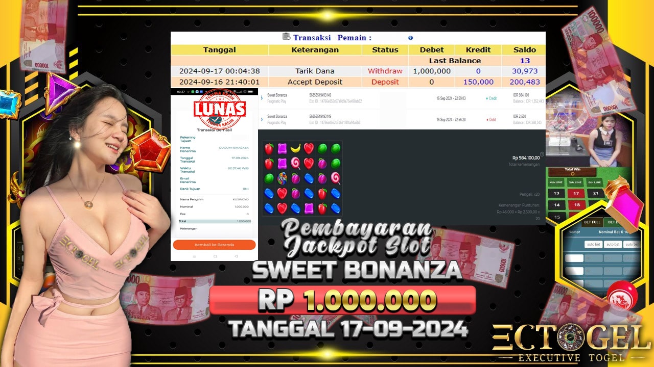 BUKTI JACKPOT SLOT SWEET BONANZA TERPERCAYA DI INDONESIA TGL 17-09-2024