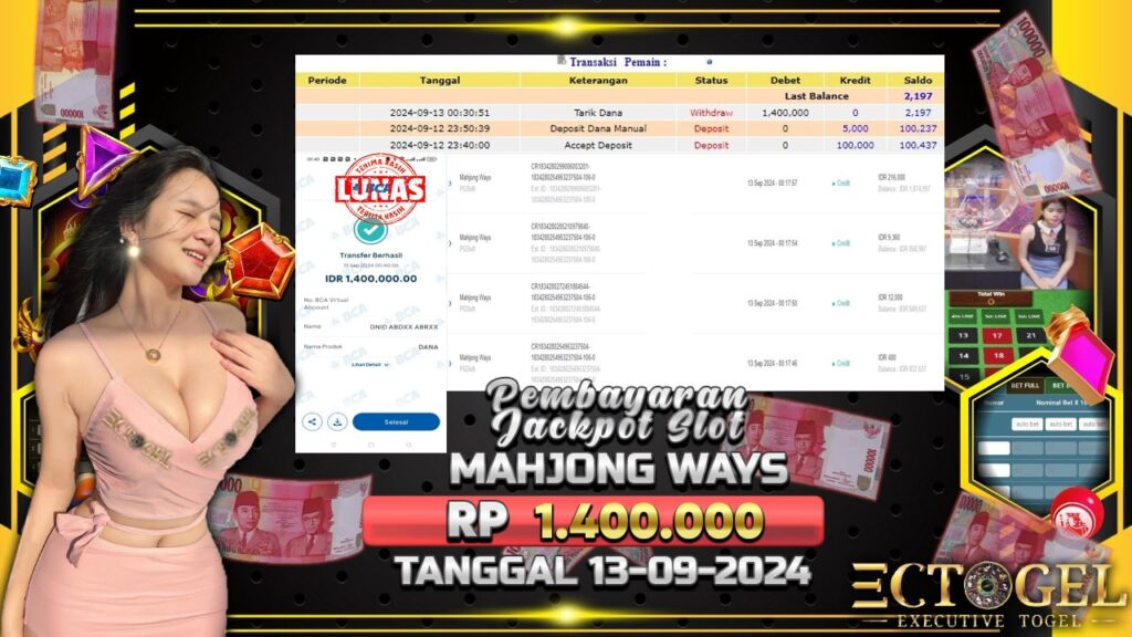 BUKTI JACKPOT SLOT MAHJONG WAYS TERPERCAYA DI INDONESIA TGL 13-09-2024