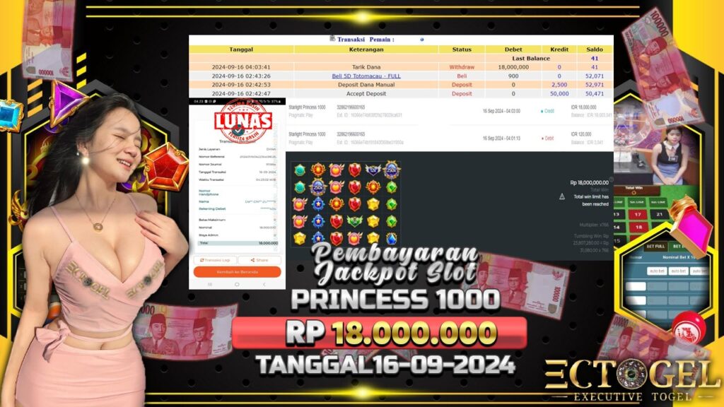 BUKTI JACKPOT SLOT STARLIGHT PRINCESS 1000 TERPERCAYA DI INDONESIA TGL 16-09-2024