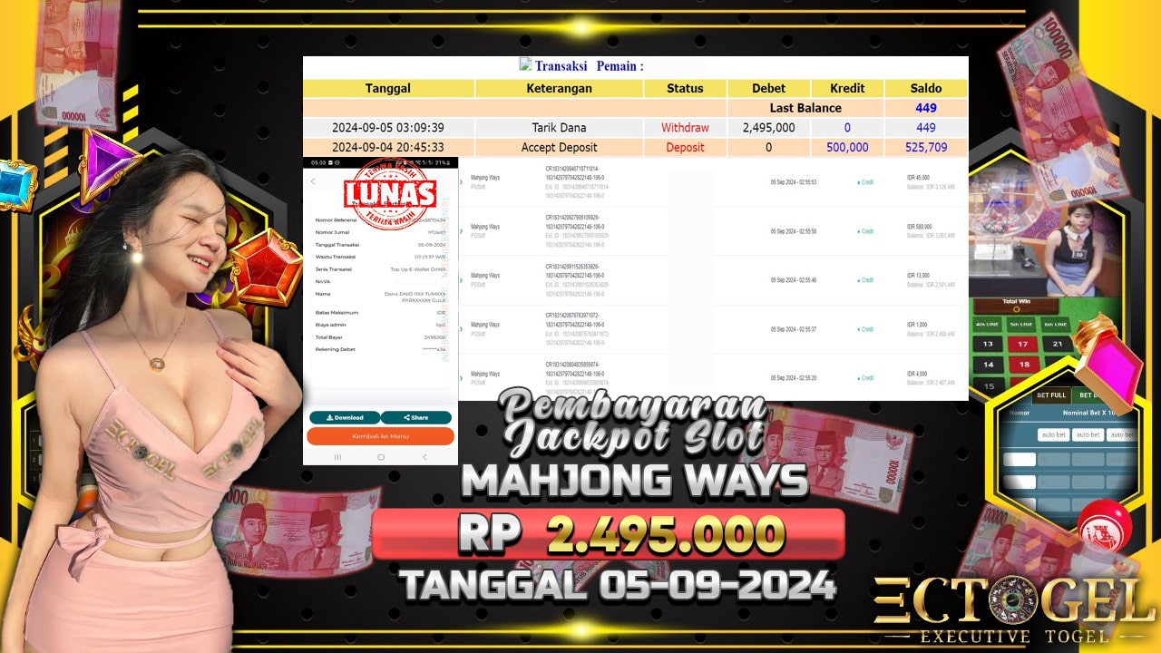 BUKTI JACKPOT SLOT MAHJONG WAYS TERPERCAYA DI INDONESIA TGL 05-09-2024