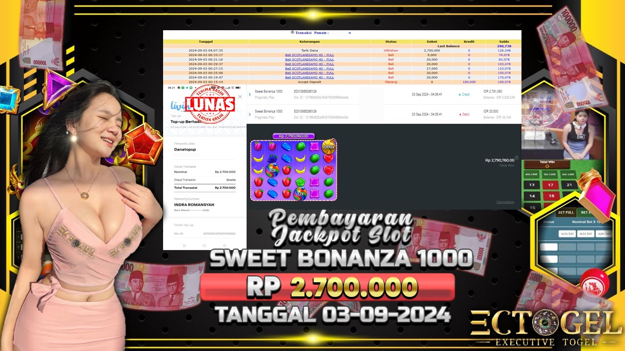 BUKTI JACKPOT SLOT SWEET BONANZA 1000 TERPERCAYA DI INDONESIA TGL 03-09-2024