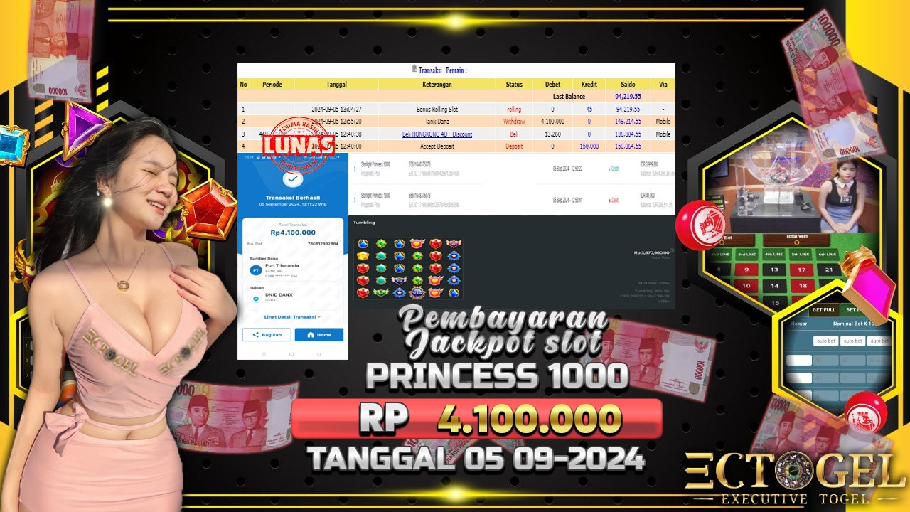 BUKTI JACKPOT SLOT STARLIGHT PRINCESS 1000 TERPERCAYA DI INDONESIA TGL 05-09-2024