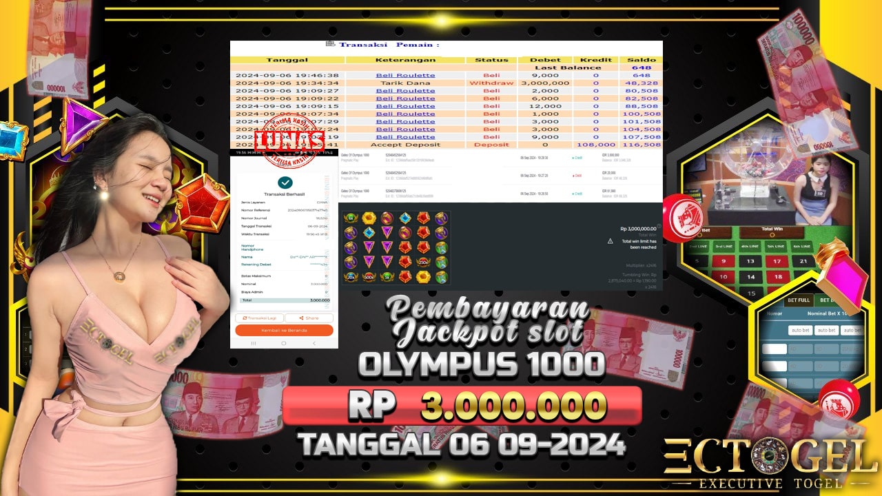 BUKTI JACKPOT SLOT GATES OF OYLMPUS 1000 TERPERCAYA DI INDONESIA TGL 06-09-2024