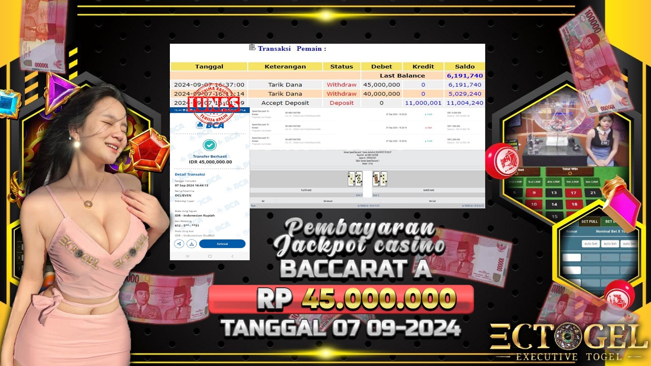 BUKTI JACKPOT LIVE CASINO BACCARAT A TERPERCAYA DI INDONESIA TGL 08-09-2024