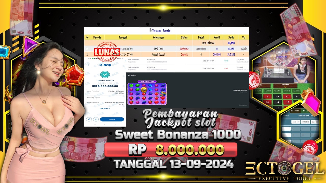 BUKTI JACKPOT SLOT SWEET BONANZA 1000 TERPERCAYA DI INDONESIA TGL 13-09-2024